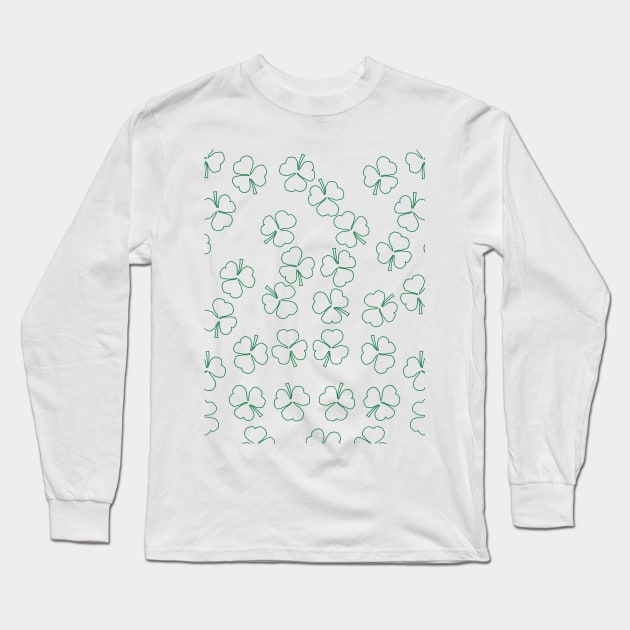 Shamrocks Green Outline on St Patricks Day Long Sleeve T-Shirt by ellenhenryart